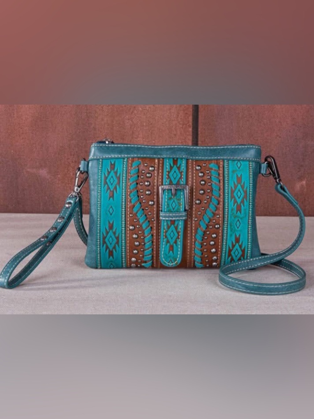 Montana West Turquoise and Brown Southwestern Crossbody Wristlet
